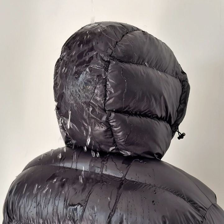 Men's hooded quilted puffer jacket with zip front and front pockets