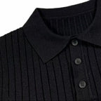 Men's long-sleeve ribbed polo sweater with lapel collar