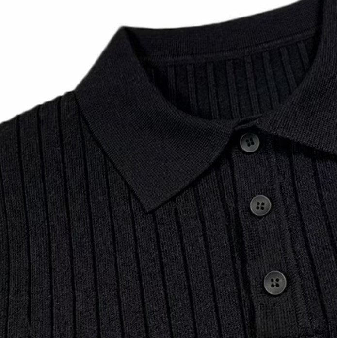 Men's long-sleeve ribbed polo sweater with lapel collar