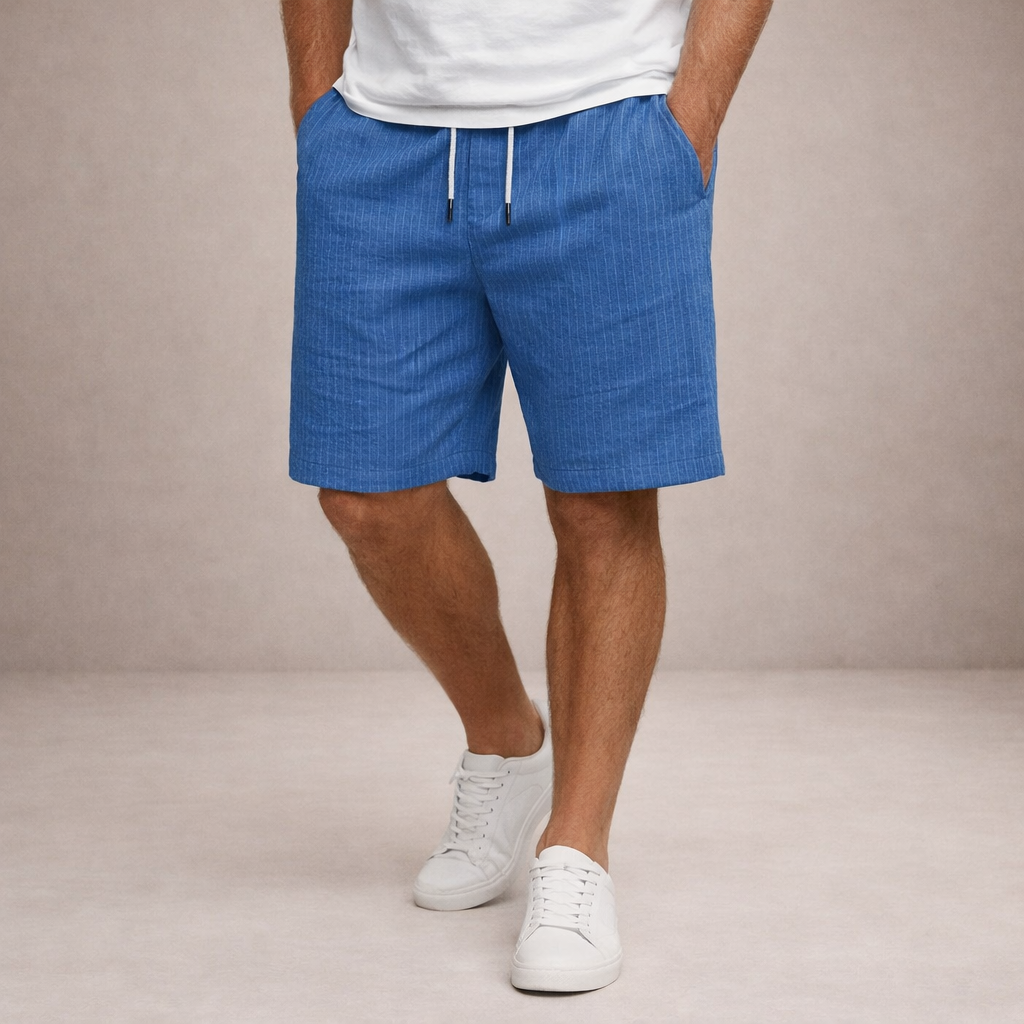 Men's vertical striped shorts with drawstring waist