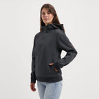 Women's dark grey hooded sweatshirt with long sleeves and ribbed trims