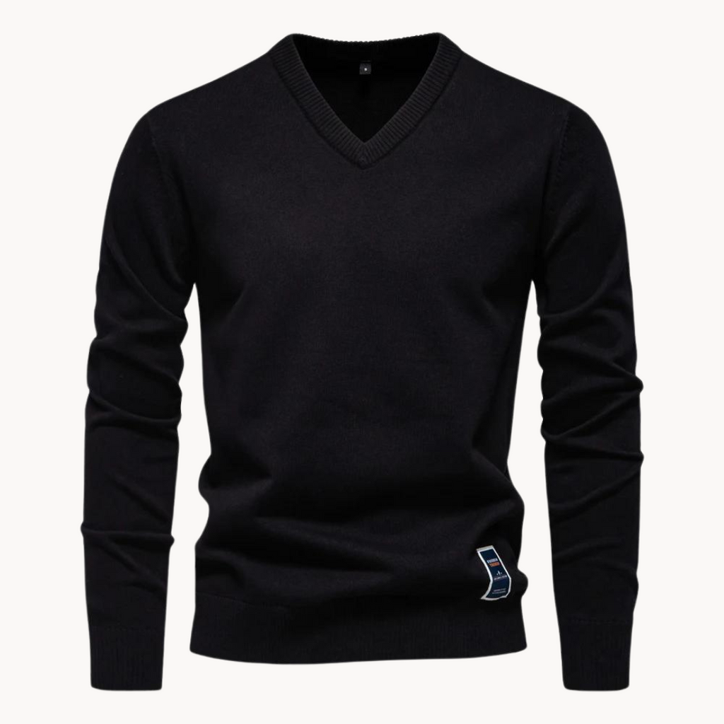 Men's long-sleeve V-neck sweater with ribbed trims