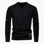 Men's long-sleeve V-neck sweater with ribbed trims