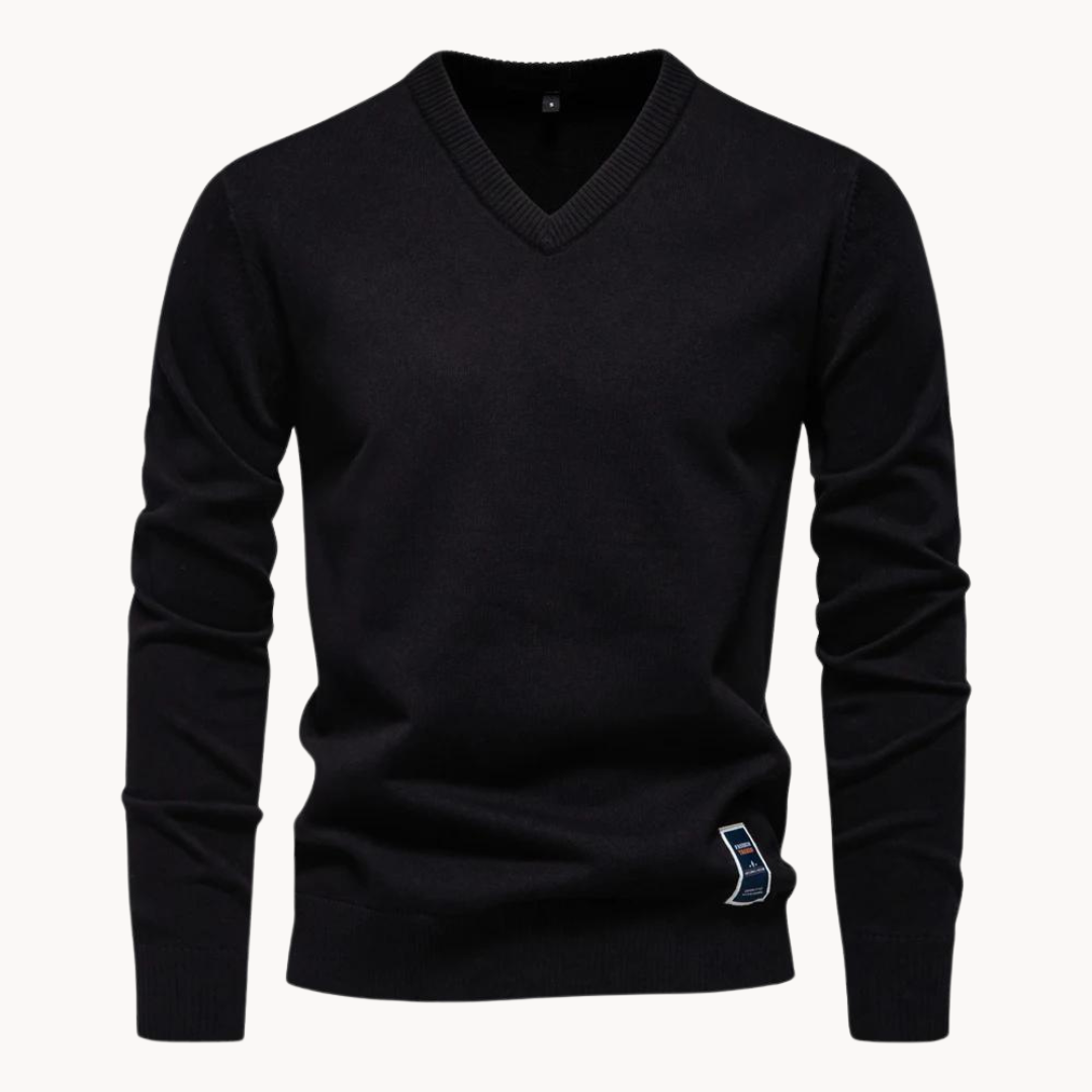 Men's long-sleeve V-neck sweater with ribbed trims