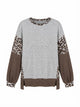 Grey and Brown Colorblock Top with Leopard Print Details