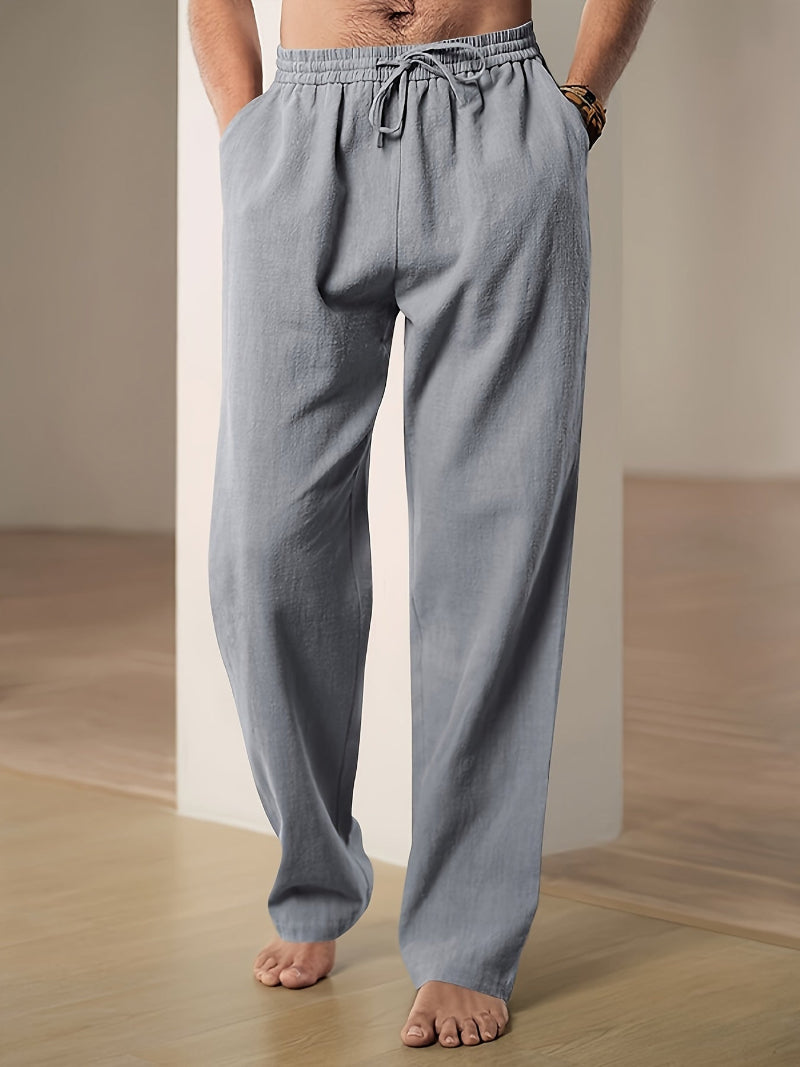 Men's casual trousers with elastic waist and front drawstring