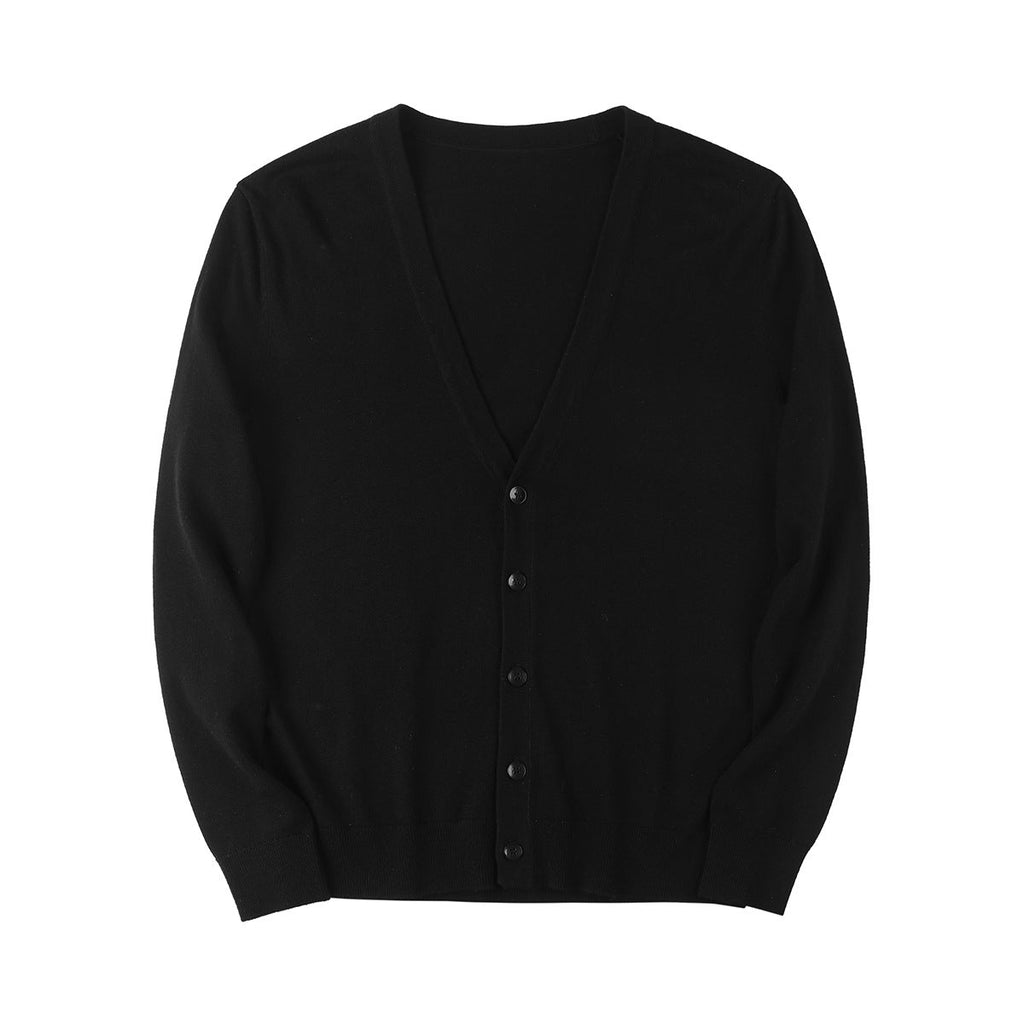Men's slim fit V-neck button cardigan with long sleeves and ribbed trims