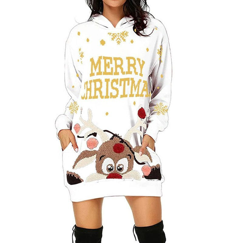 Women's Reindeer Christmas Hoodie Dress