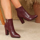 Women's burgundy pointed toe ankle boots with block heels