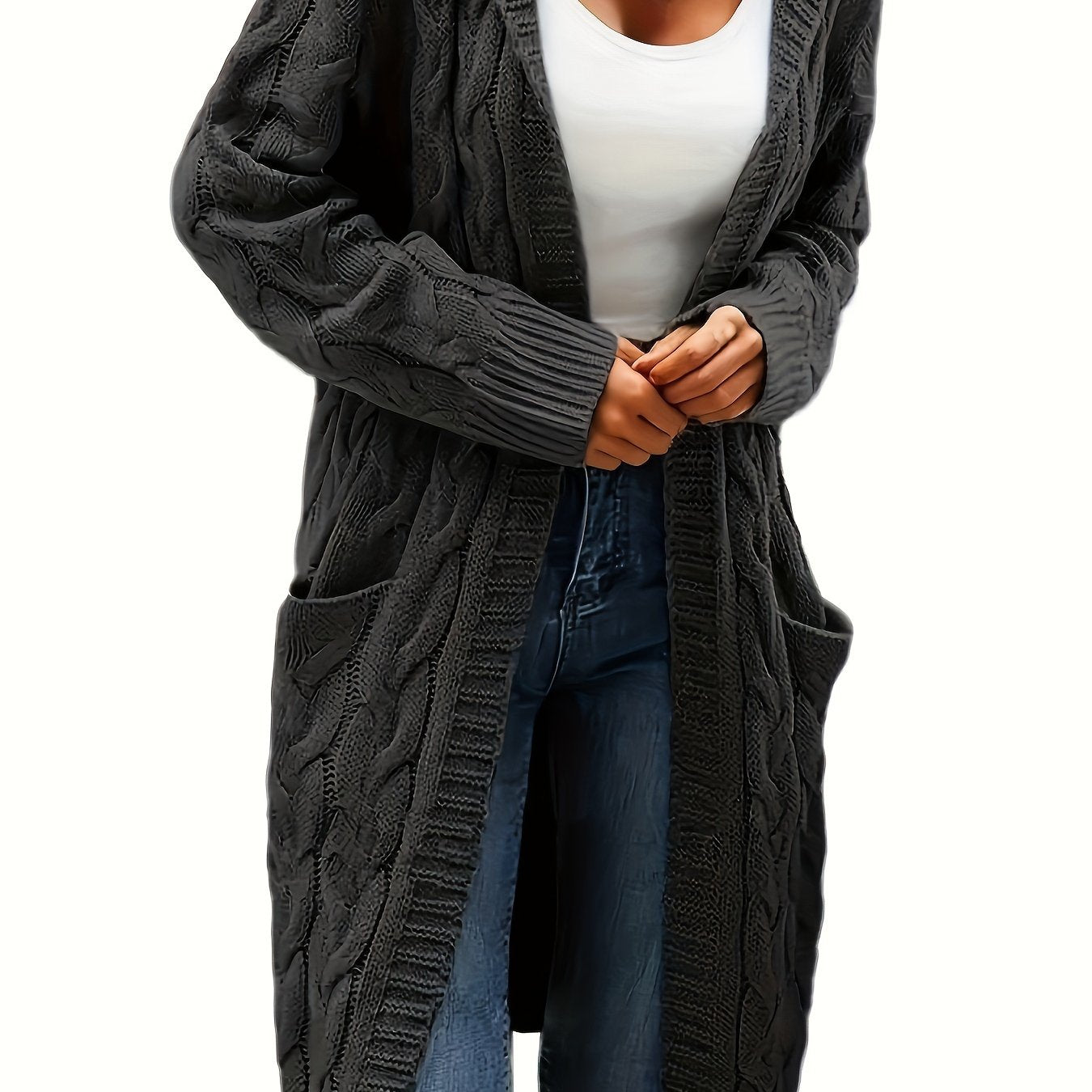 Women's knitted button-front cardigan with long sleeves