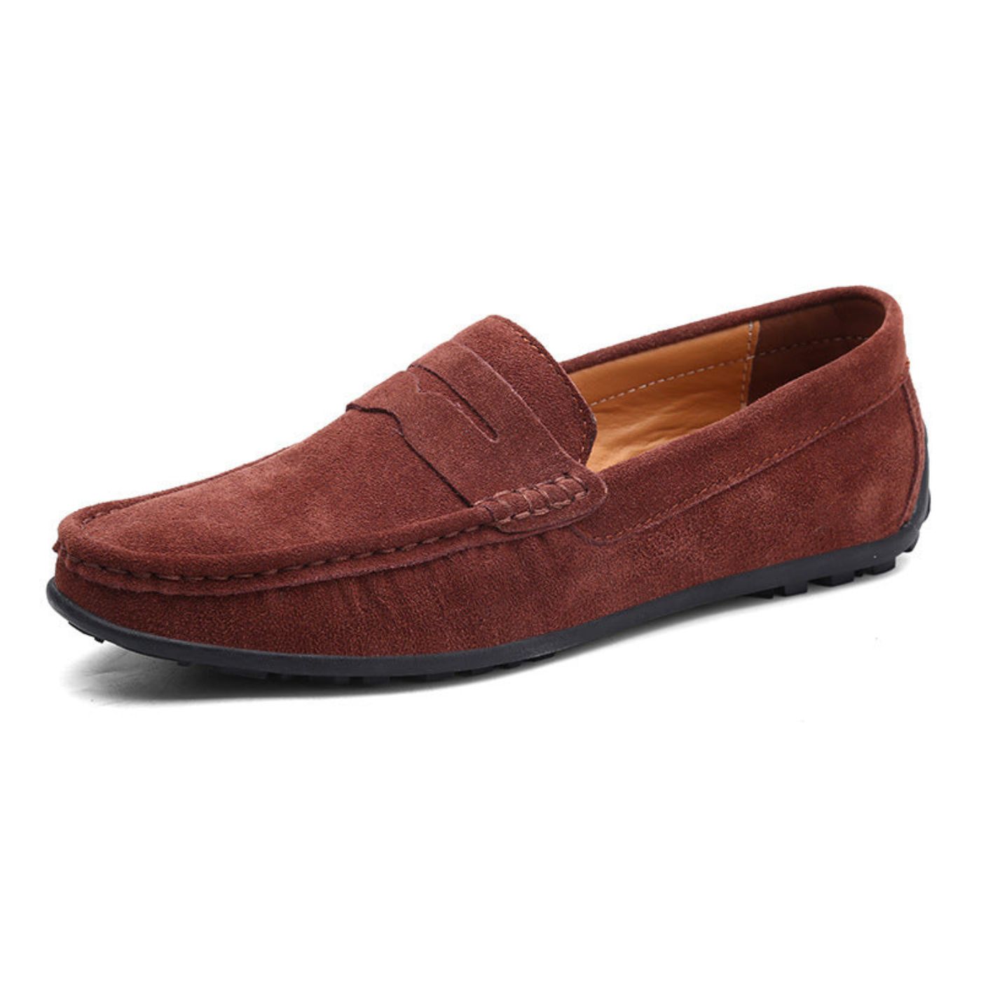 Men's penny loafers with stitched apron toe and flat outsole