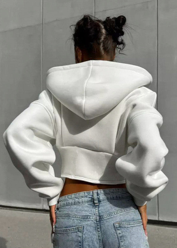 Women's cropped zip hoodie with hood and shaped seams