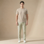 Men's regular fit trousers with an elastic drawstring waist and tapered legs