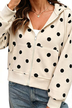 Women's polka dot cropped zip hoodie with long sleeves