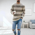 Men's striped knit sweater with crew neckline and long sleeves