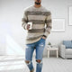 Men's striped knit sweater with crew neckline and long sleeves