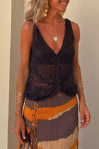 Women's open-knit sleeveless V-neck tank top
