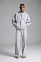 Unisex grey zip front hoodie with hood and pockets