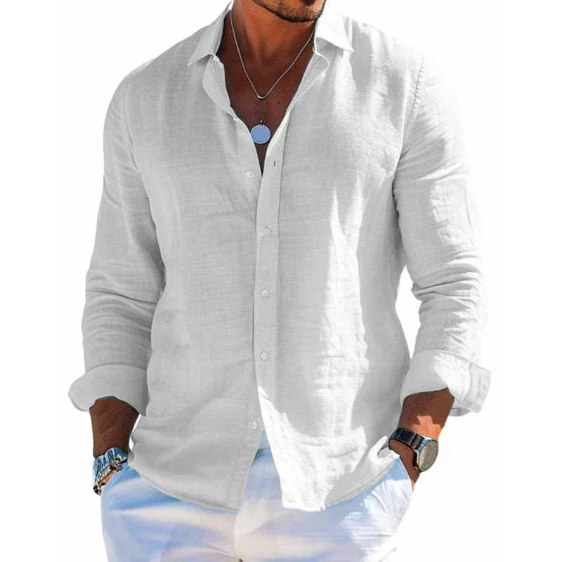 Men's casual button-up shirt with point collar and long sleeves