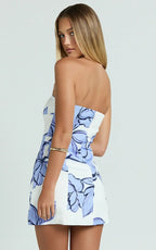 Women's blue floral strapless A-line mini dress