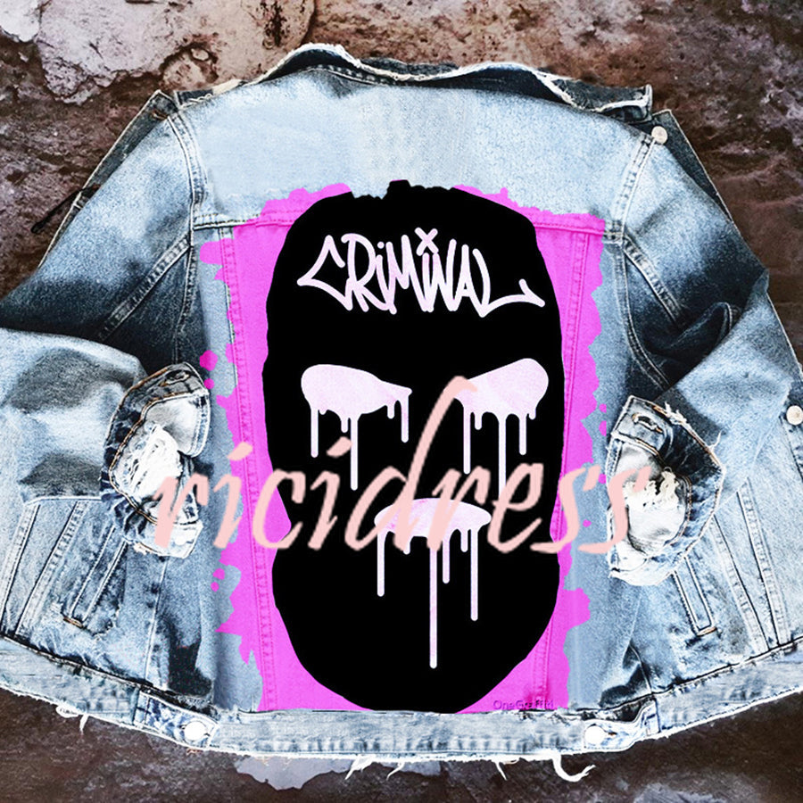 Unisex denim jacket with large Halloween graphic back print