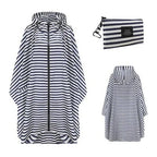 Patterned unisex hooded rain poncho with zip front and matching pouch