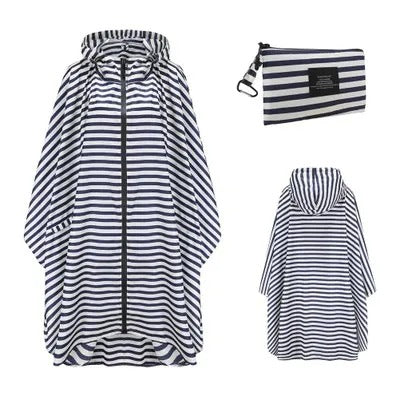 Patterned unisex hooded rain poncho with zip front and matching pouch