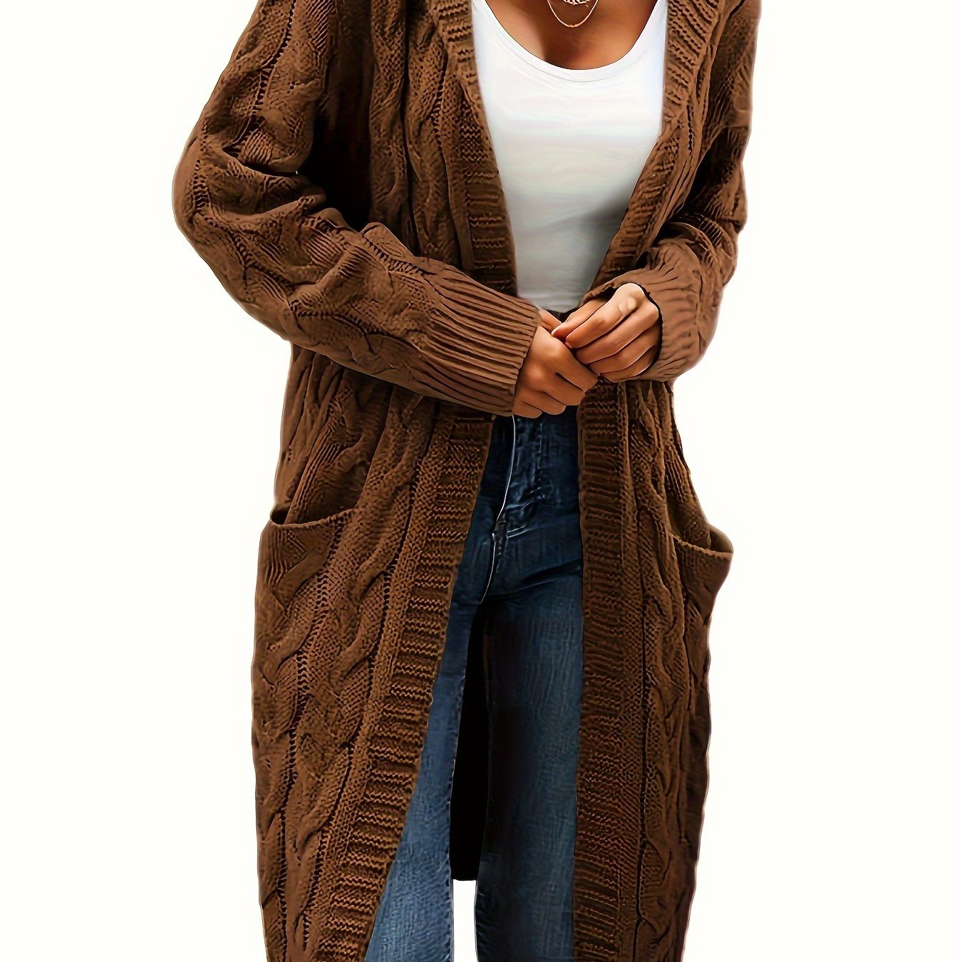 Women's knitted button-front cardigan with long sleeves