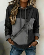 Women's colour-block hoodie with drawstring hood and zip pocket