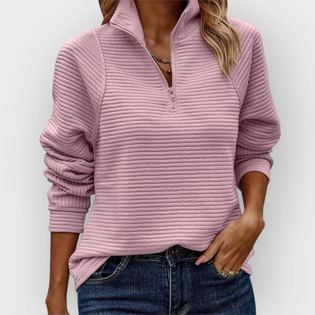 Women's ribbed half-zip pullover with mock neck