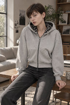 Women's reversible leopard print zip hoodie with hood and front pockets