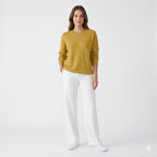 Women's crew neck knitted sweater with long sleeves and ribbed trims