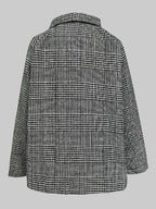 Men's brown houndstooth jacket with stand collar and asymmetric button front