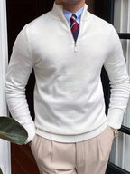 Men's stand-collar half-zip sweater with long sleeves and ribbed trims