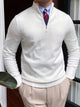 Men's stand-collar half-zip sweater with long sleeves and ribbed trims