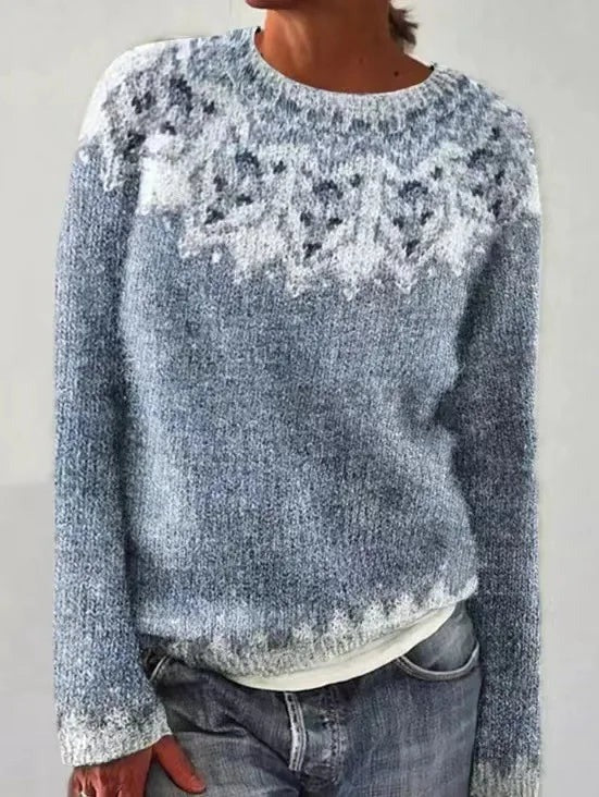 Women's multicolour Fair Isle crew neck sweater with long sleeves