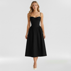 Women's floral corset midi dress with sweetheart neckline and spaghetti straps