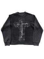 Dark graphic sweatshirt with contrasting front figure design