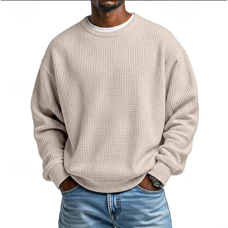 Men's relaxed textured crew neck sweatshirt with long sleeves and ribbed trims