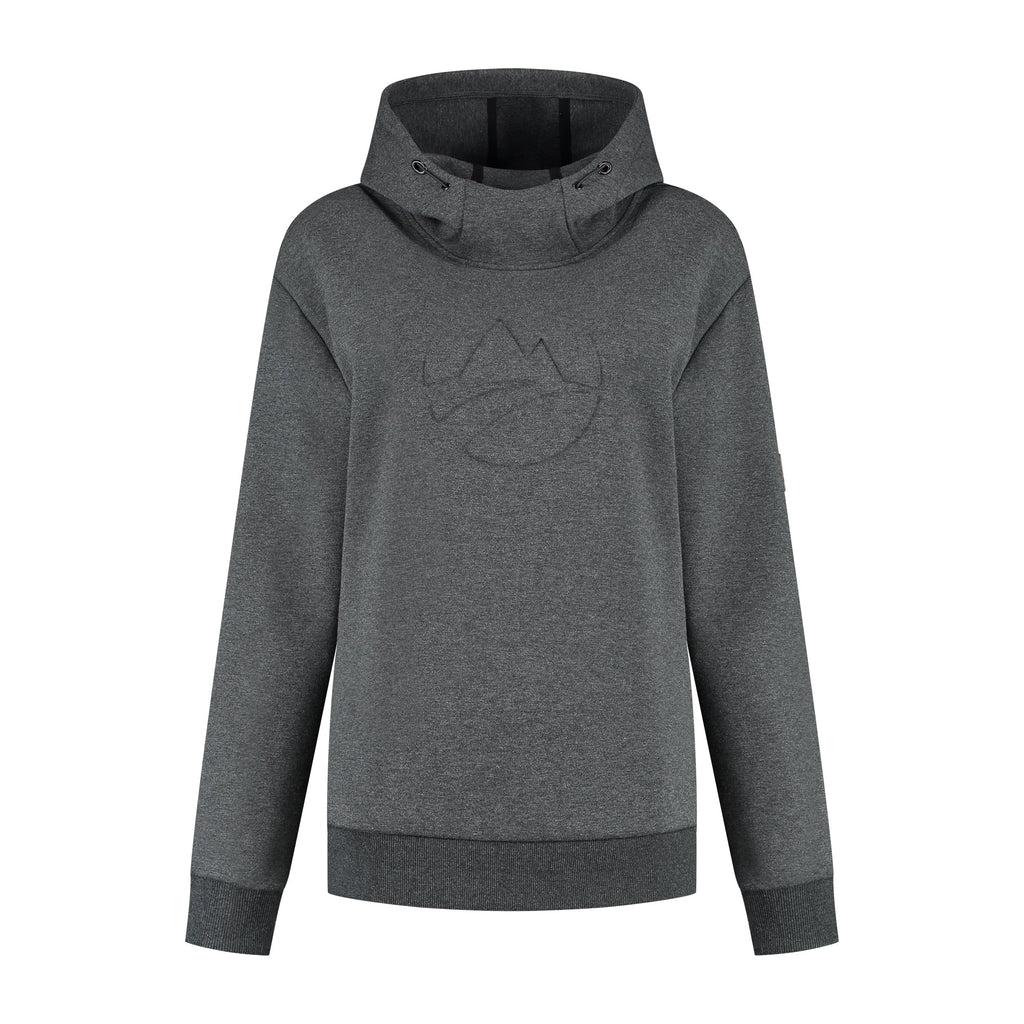 Women's dark grey hooded sweatshirt with long sleeves and ribbed trims