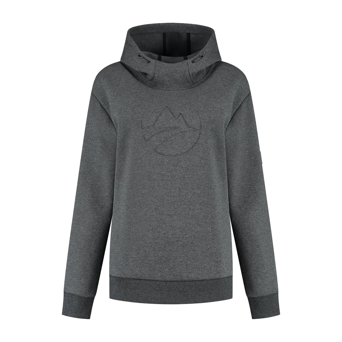 Women's dark grey hooded sweatshirt with long sleeves and ribbed trims