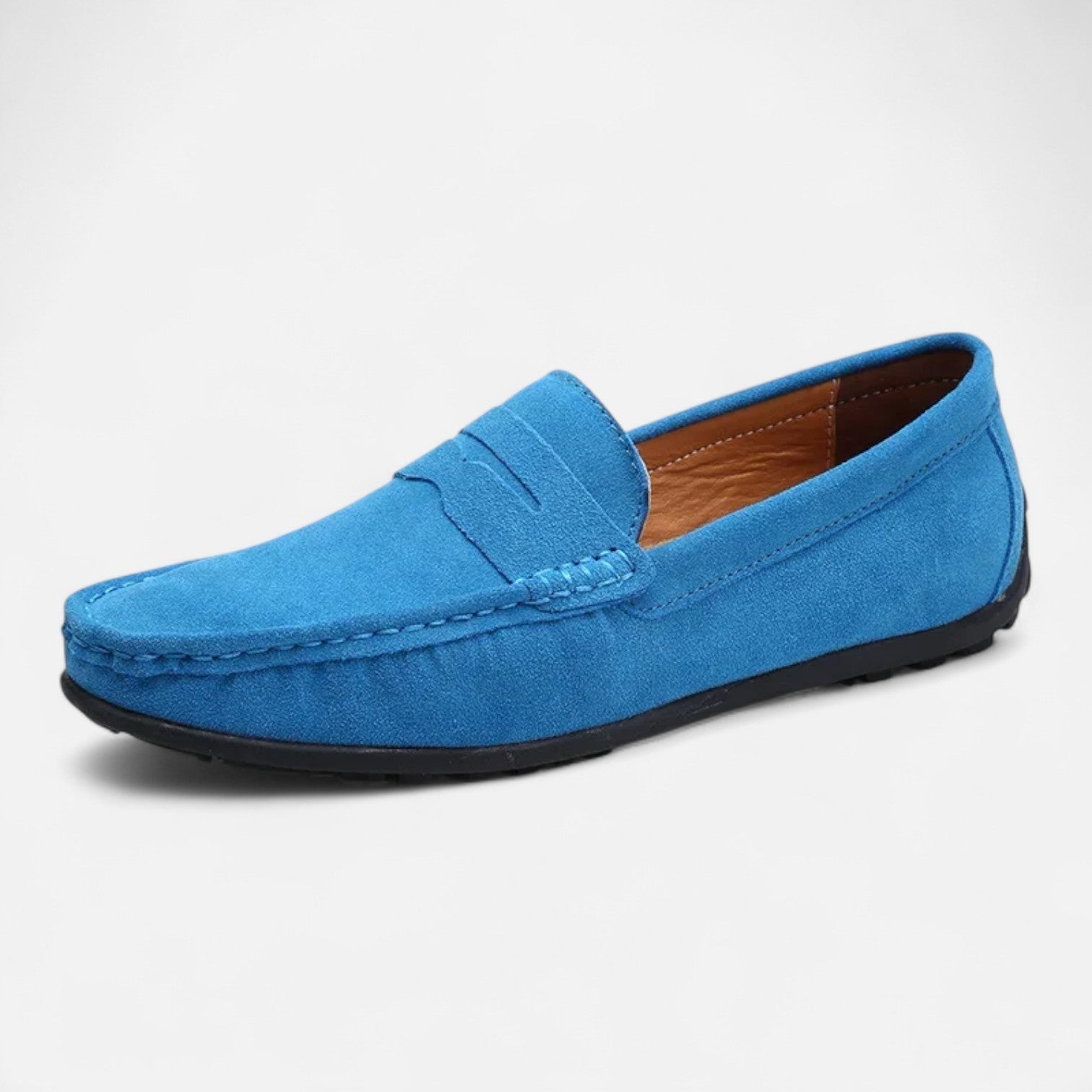 Men's slip-on suede loafers with moccasin stitching