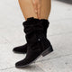Women's slouch ankle boots with wrap straps, low block heels and almond toes