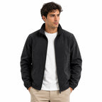 Men's plain windbreaker jacket with stand collar, full zip and zipped pockets