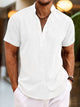 Men's short-sleeve textured Henley shirt with stand collar