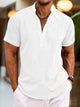 Men's short sleeve Henley shirt with band collar and button placket