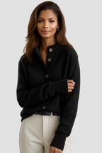 Women's button cardigan with ribbed collar and long sleeves