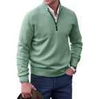 Men's quarter-zip knitted sweater with mock neck and ribbed trims