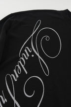Black men's waffle sweatshirt with vertical script graphic