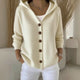 Women's hooded knit cardigan with button front and side pockets